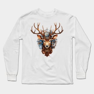 Steampunk Christmas Reindeer Portrait Long Sleeve T-Shirt